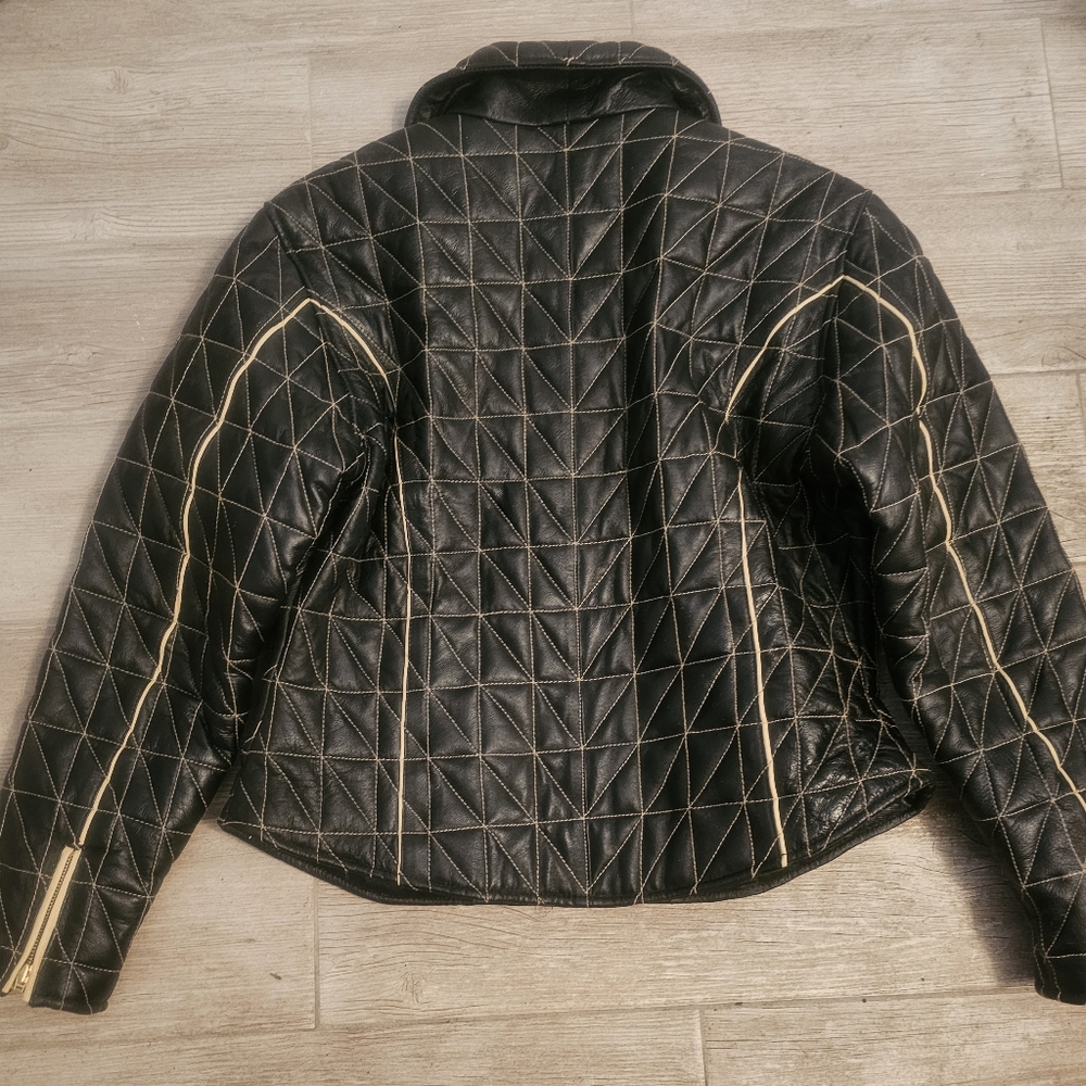 Stitched Pattern Leather Jacket - image 4